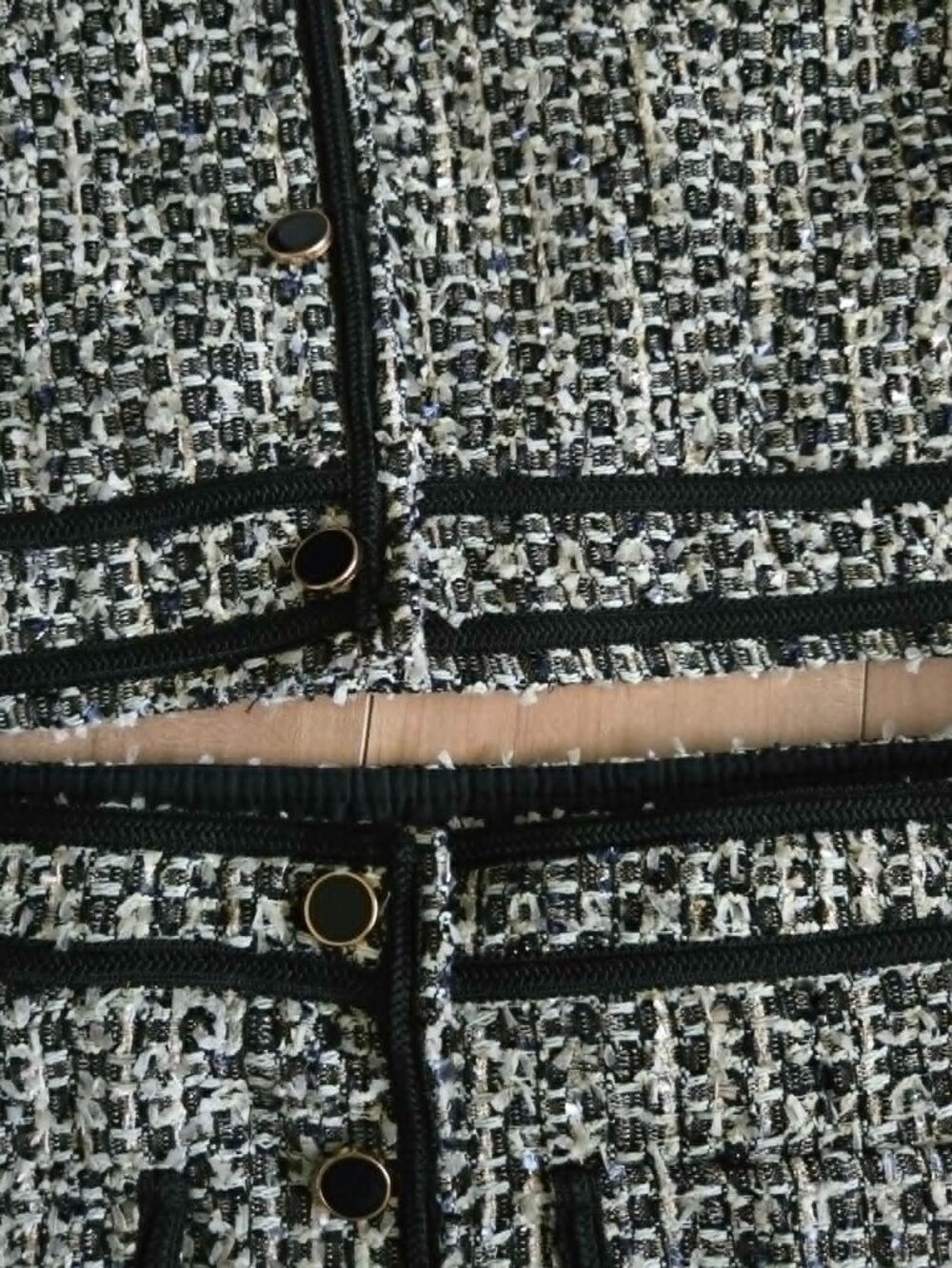 Black White Bouclé Tweed Jacket & Skirt Set Dynamite L Old Money French Girl - Picture 7 of 16